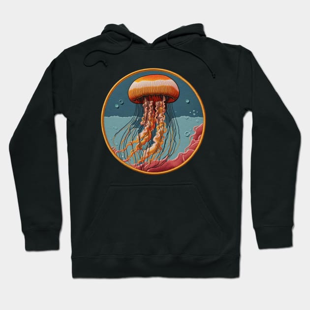 Bubbly Jellyfish Embroidered Patch Hoodie by Xie